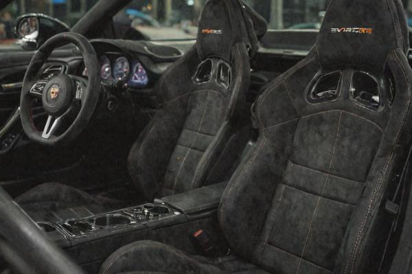Sports car interior with racing seats and custom trim