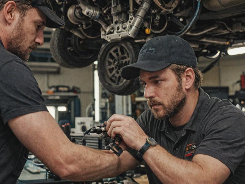 Professional automotive technician working on vehicle modifications